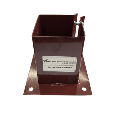 Bolt Down Fence Post Shoe - Bolt Secure - 100x100mm - Oxide Red
