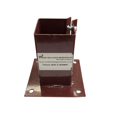 Bolt Down Fence Post Shoe - Bolt Secure - 75x75mm - Oxide Red