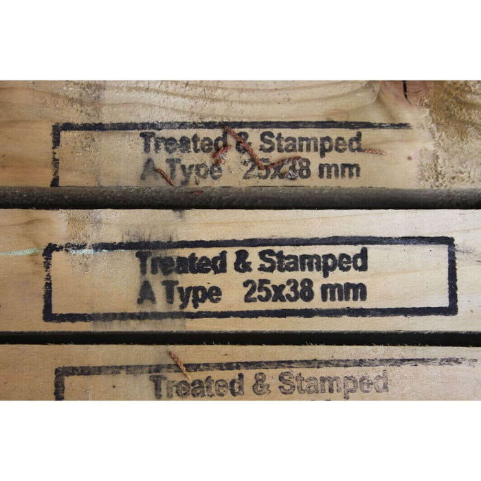 WADE BUILDING SUPPLIES | STAMP ON TREATED ROOF BATTENS SHOWING A TYPE 25mm x 38mm